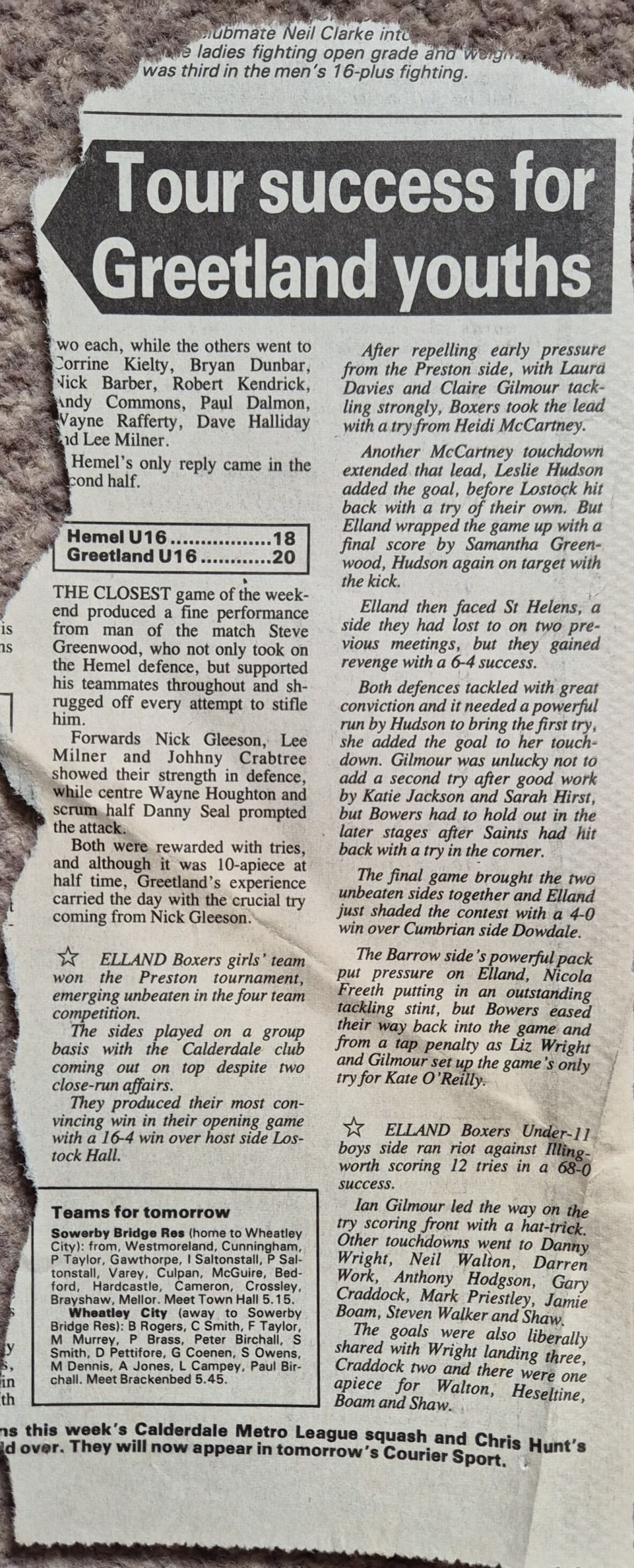 Greetland U16 tour article