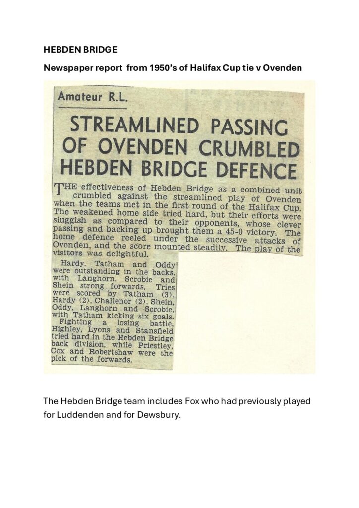 HEBDEN BRIDGE report of Halifax Cup tie against Ovenden