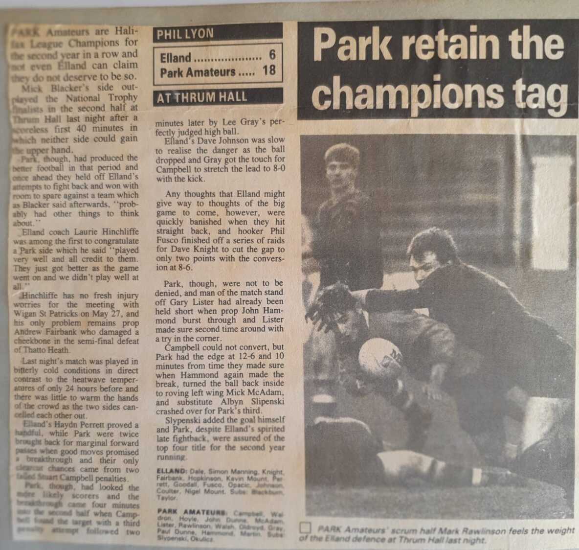 Halifax Championship Final report 1987-8 Park  Elland