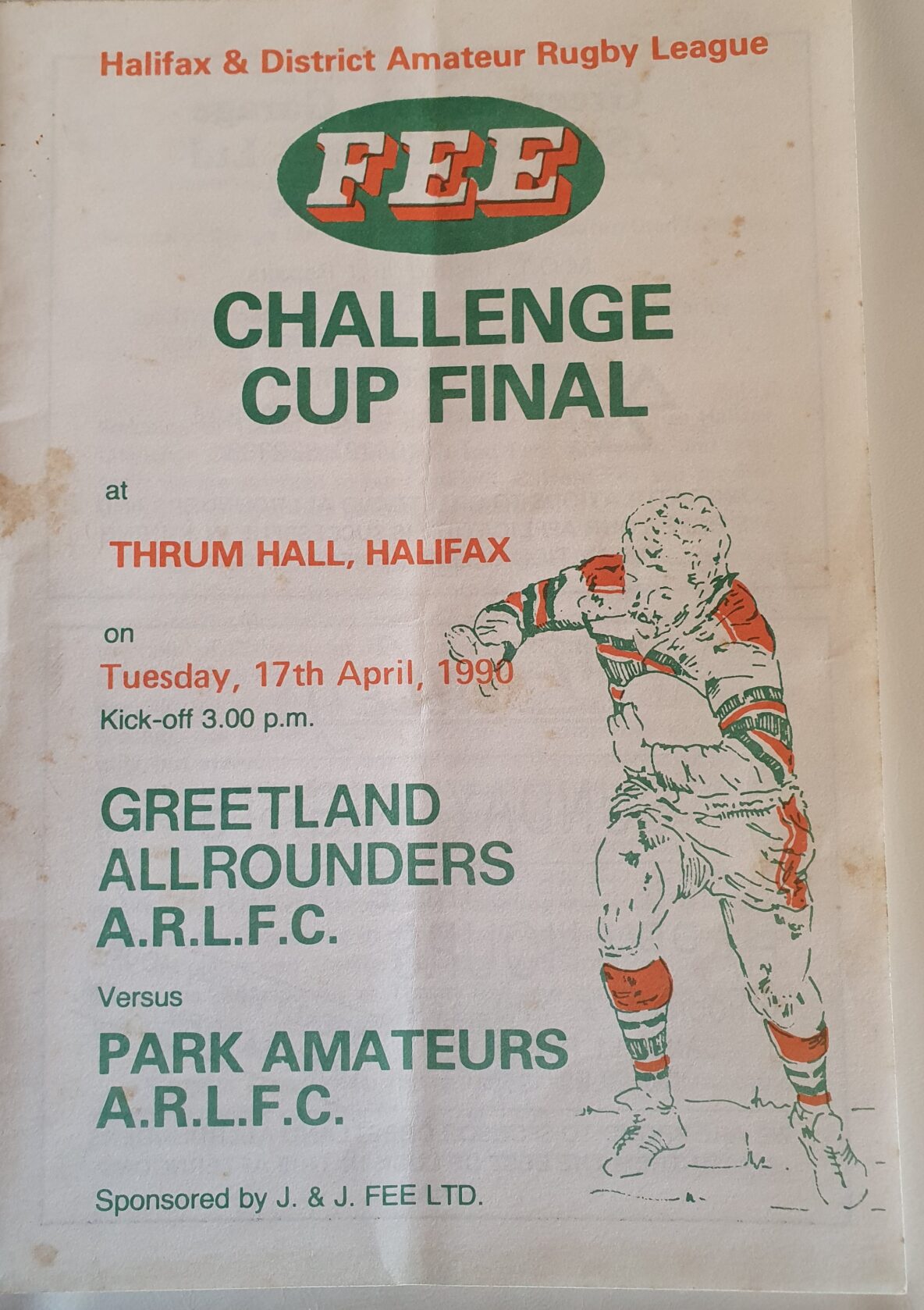 Halifax Fee Cup final programme 1990 Greetland v Park