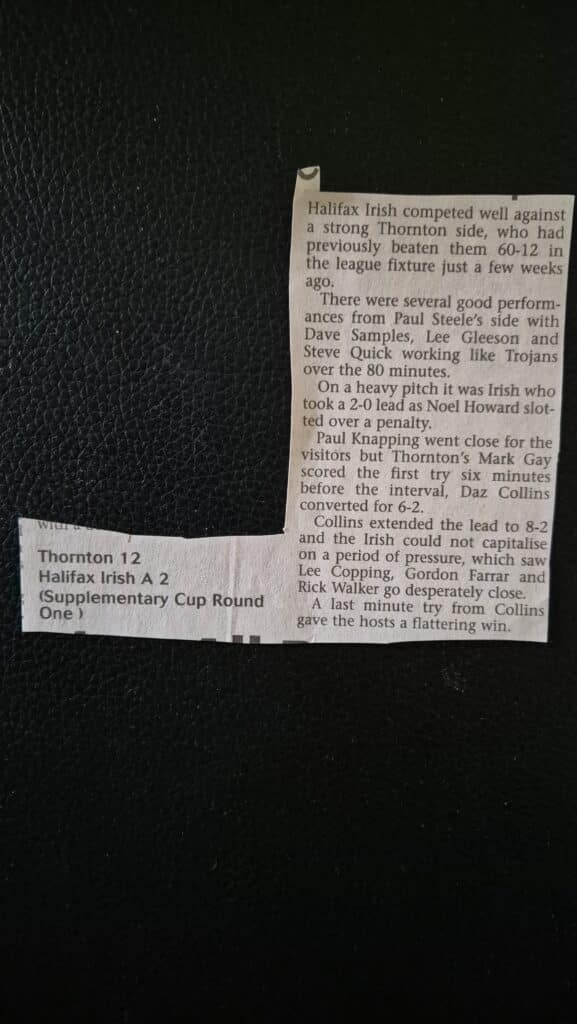 Halifax Irish A match report 2006