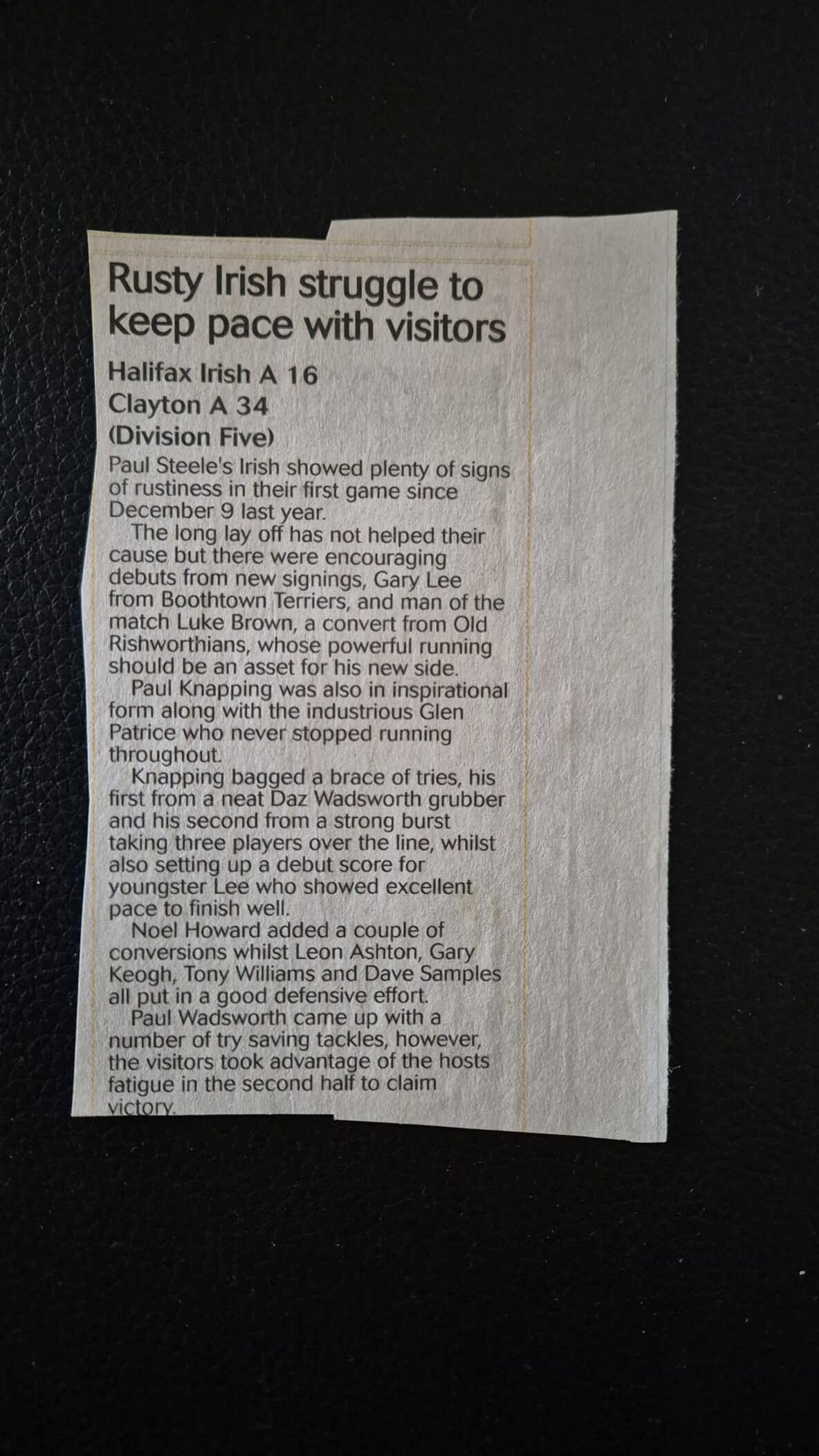 Halifax Irish A v Clayton match report 2007