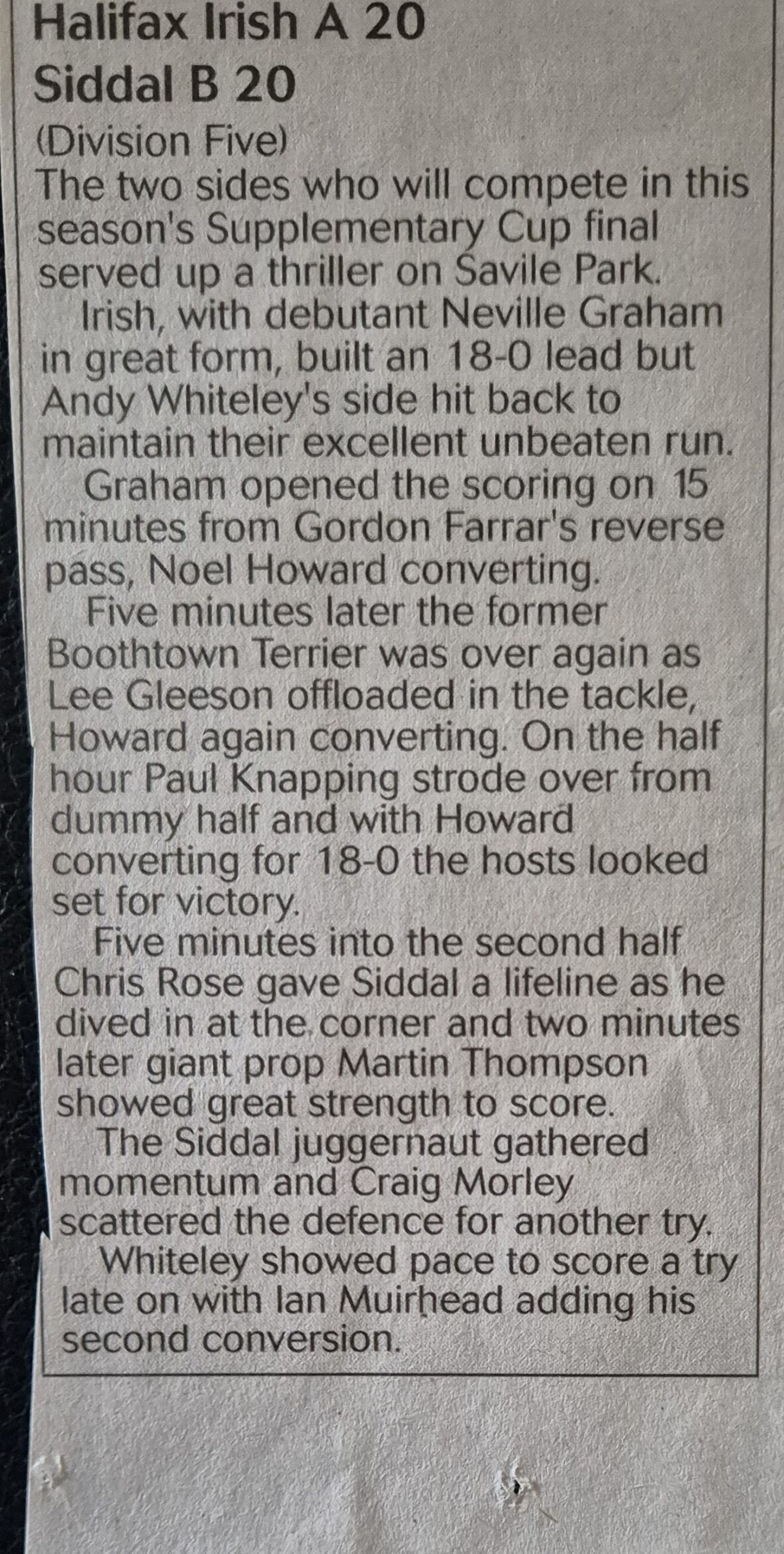 Halifax Irish A v Siddal B match report 2007