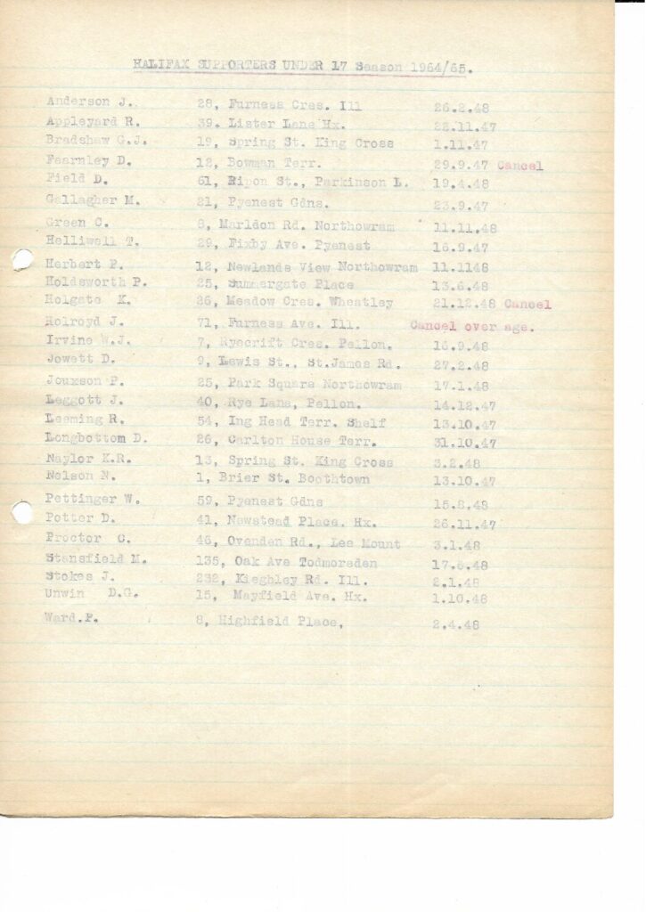 Halifax SRL U17 1964-65