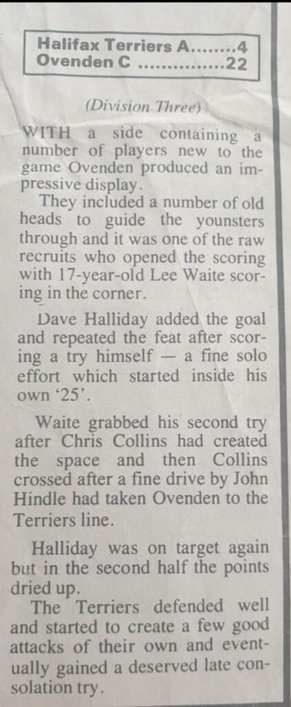 Halifax Terriers A v Ovenden C Courier report