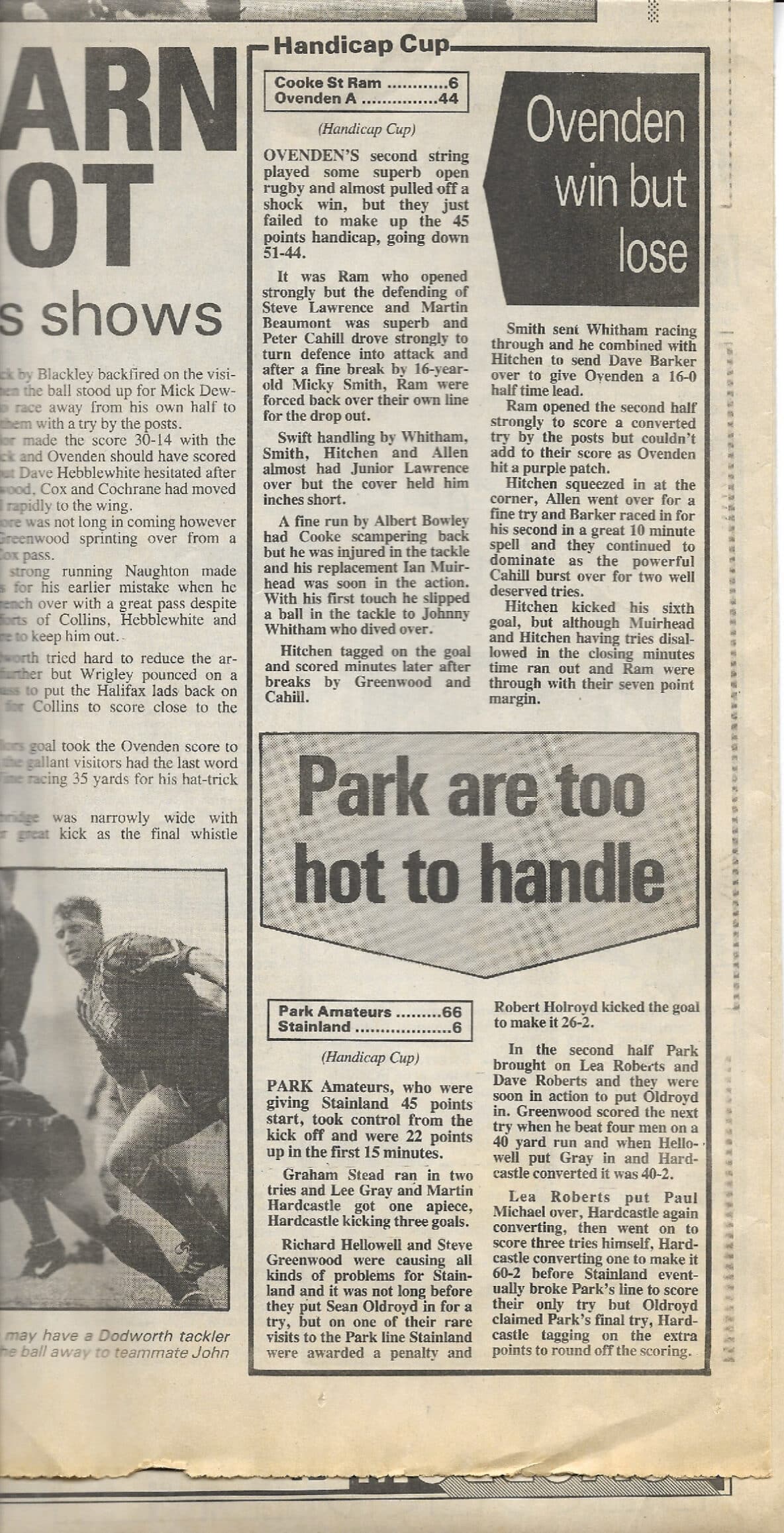 Handicap Cup press Cook St Ovenden Park Stainland