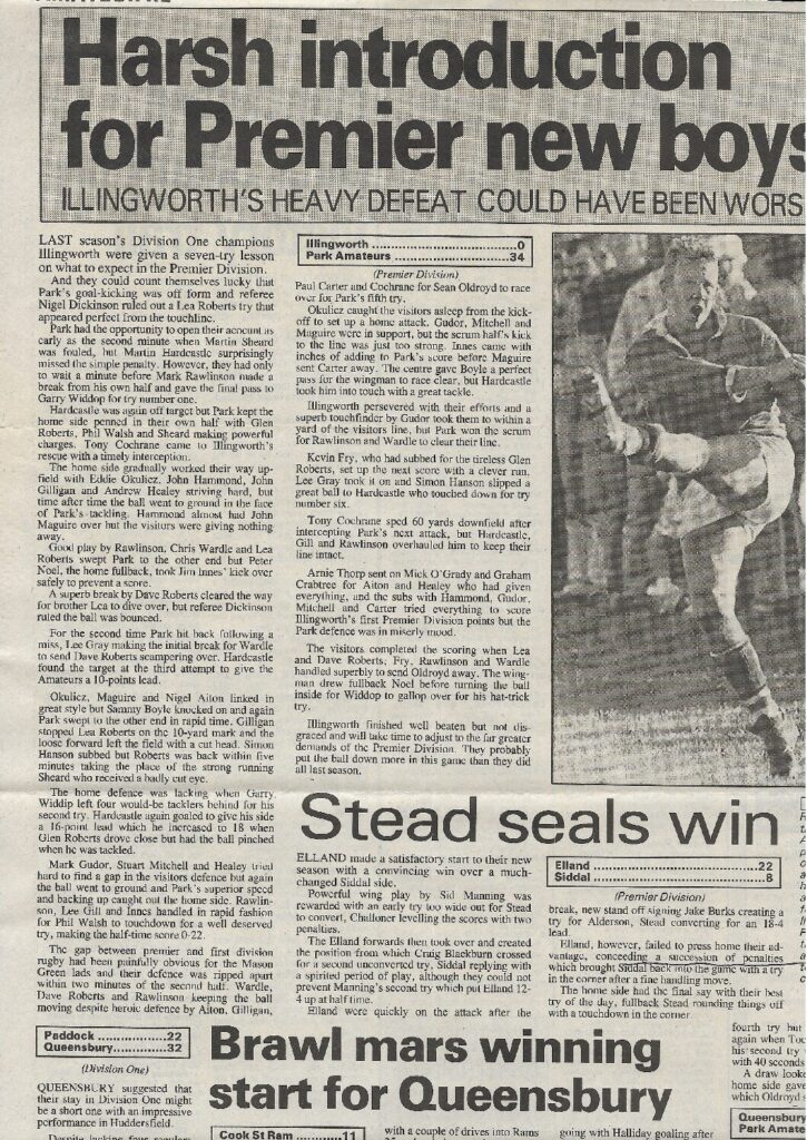 Illingworth 1992 first game promoted to Pennine One Courier report v Park Amateurs