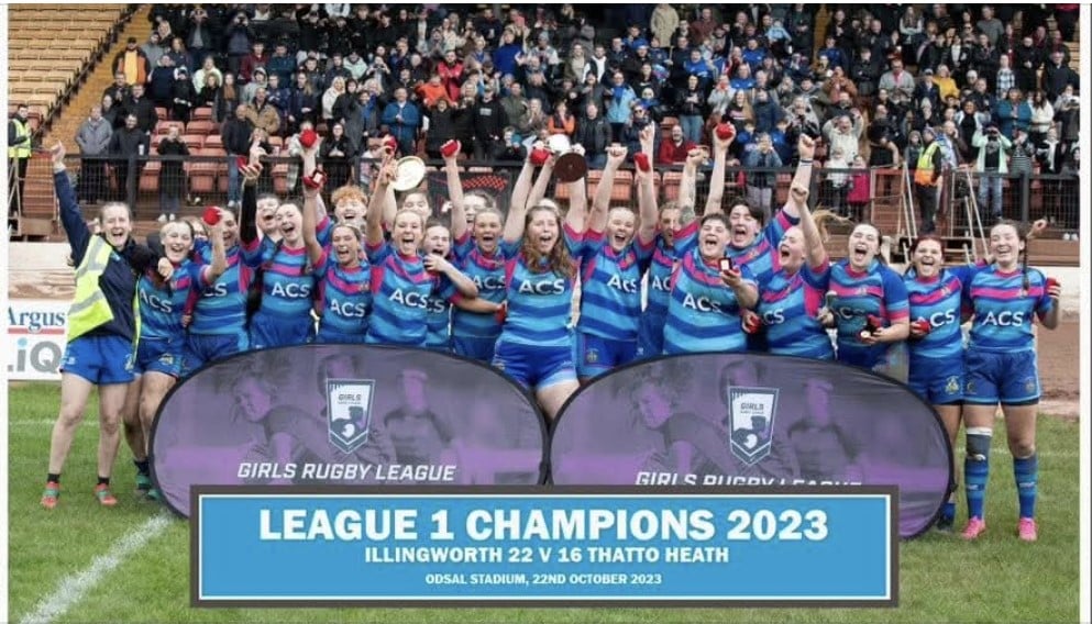 Illingworth Girls League One Champios 2023 team photo after game