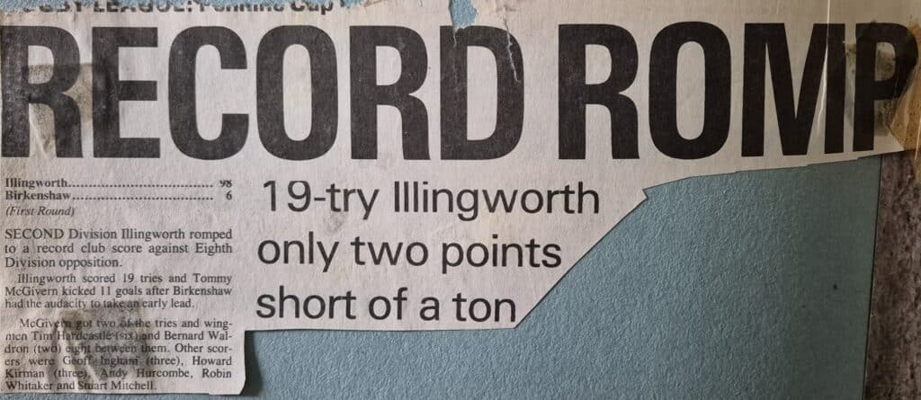 Illingworth record victory v Birkenshaw 1984