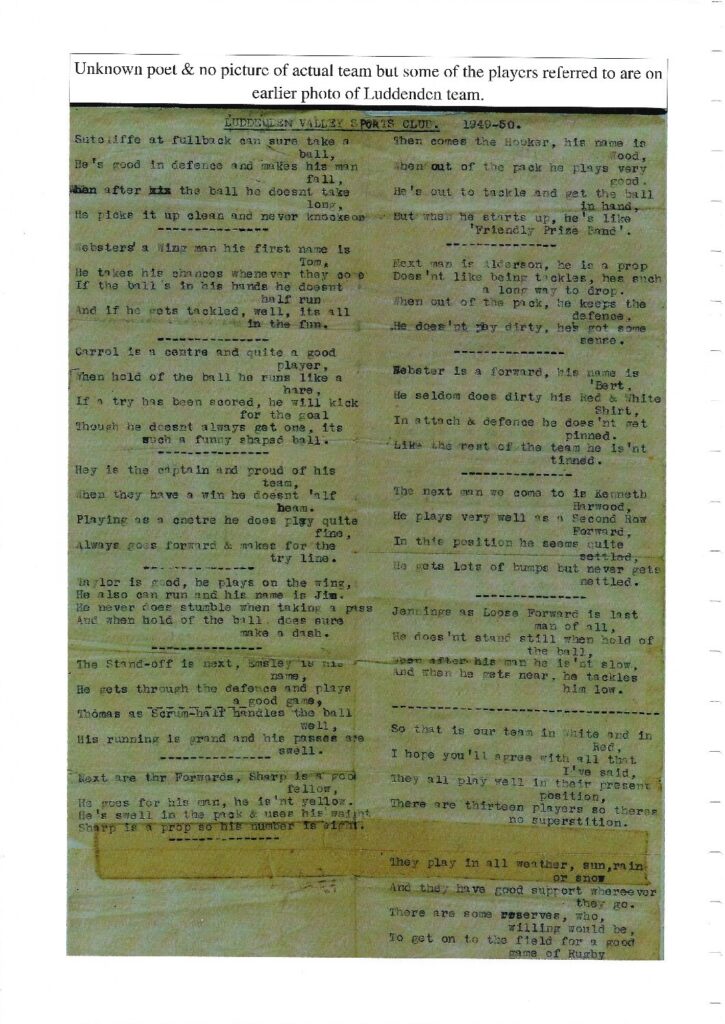 Luddenden poems about players poss 1930's
