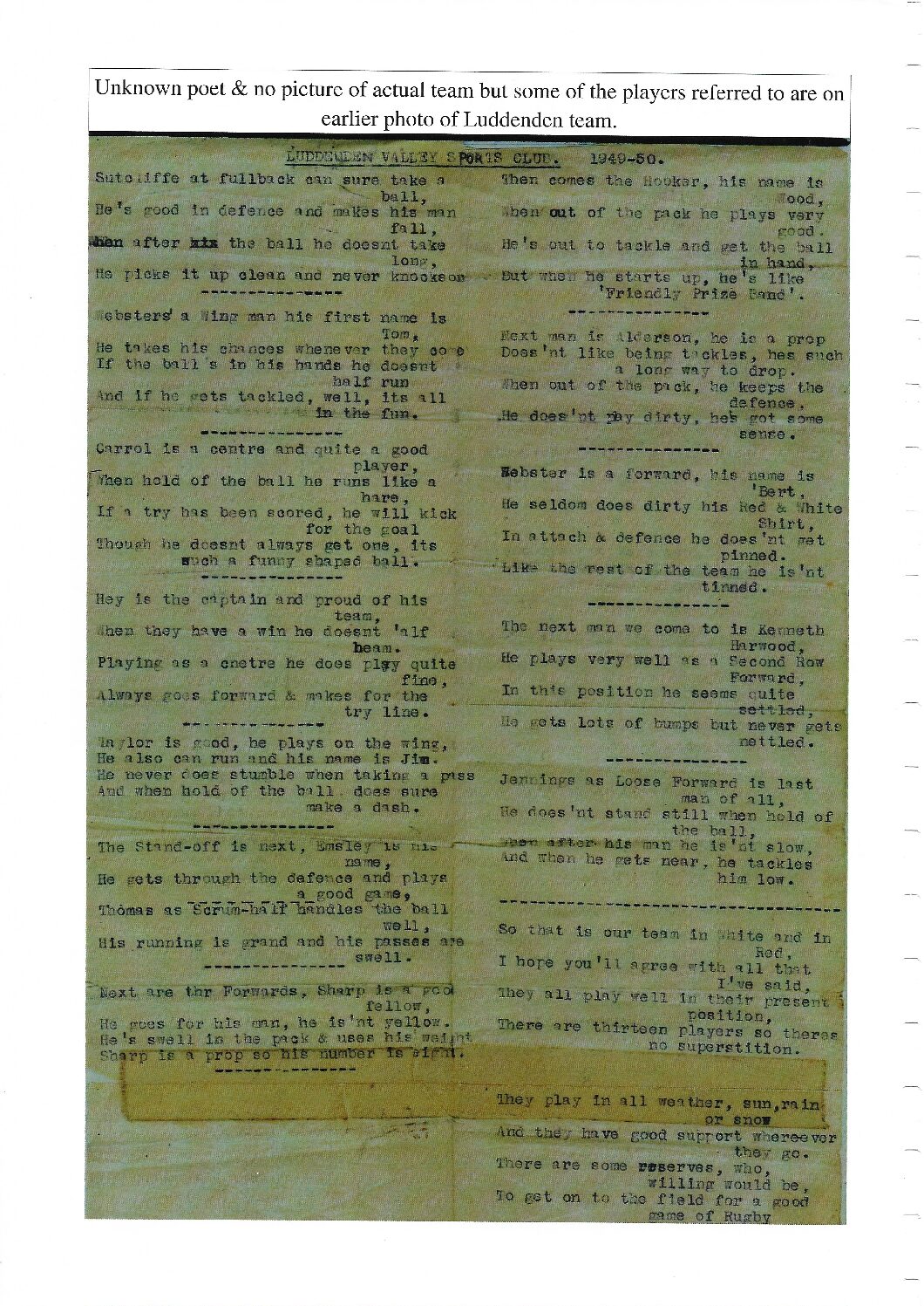 Luddenden poems about players poss 1930's