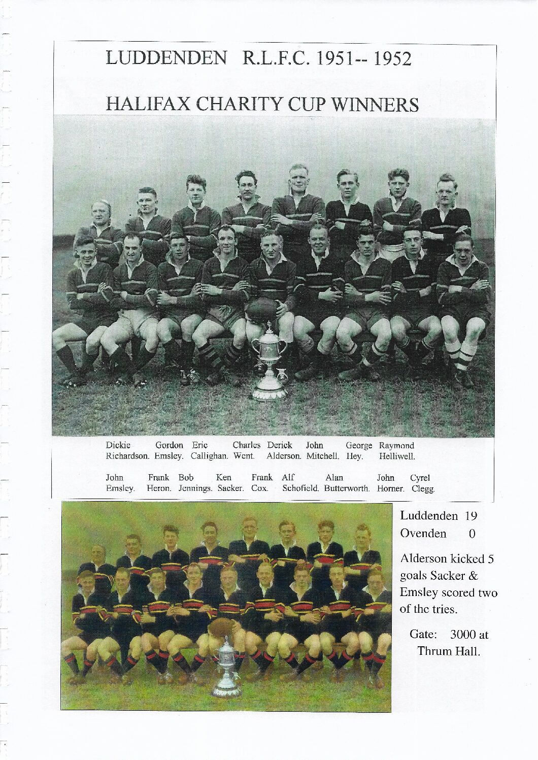 Luddenden team with Halifax Charity Cup 1952 team names and colourised