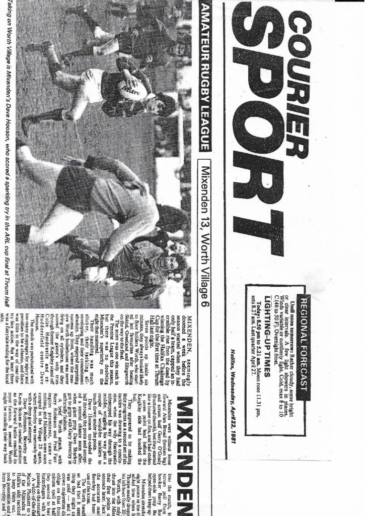 Mixenden  April 1981 courier report v Worth Village  courier