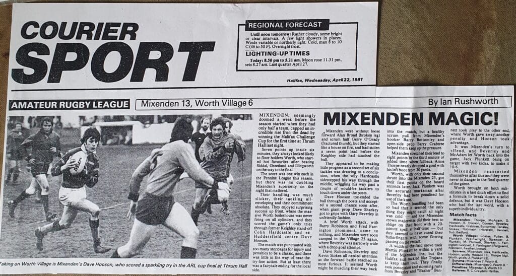Mixenden Halifax Cup Final Report v Worth Village Courier 1981