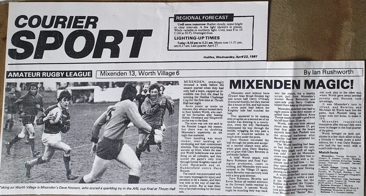 Mixenden Halifax Cup Final Report v Worth Village Courier 1981
