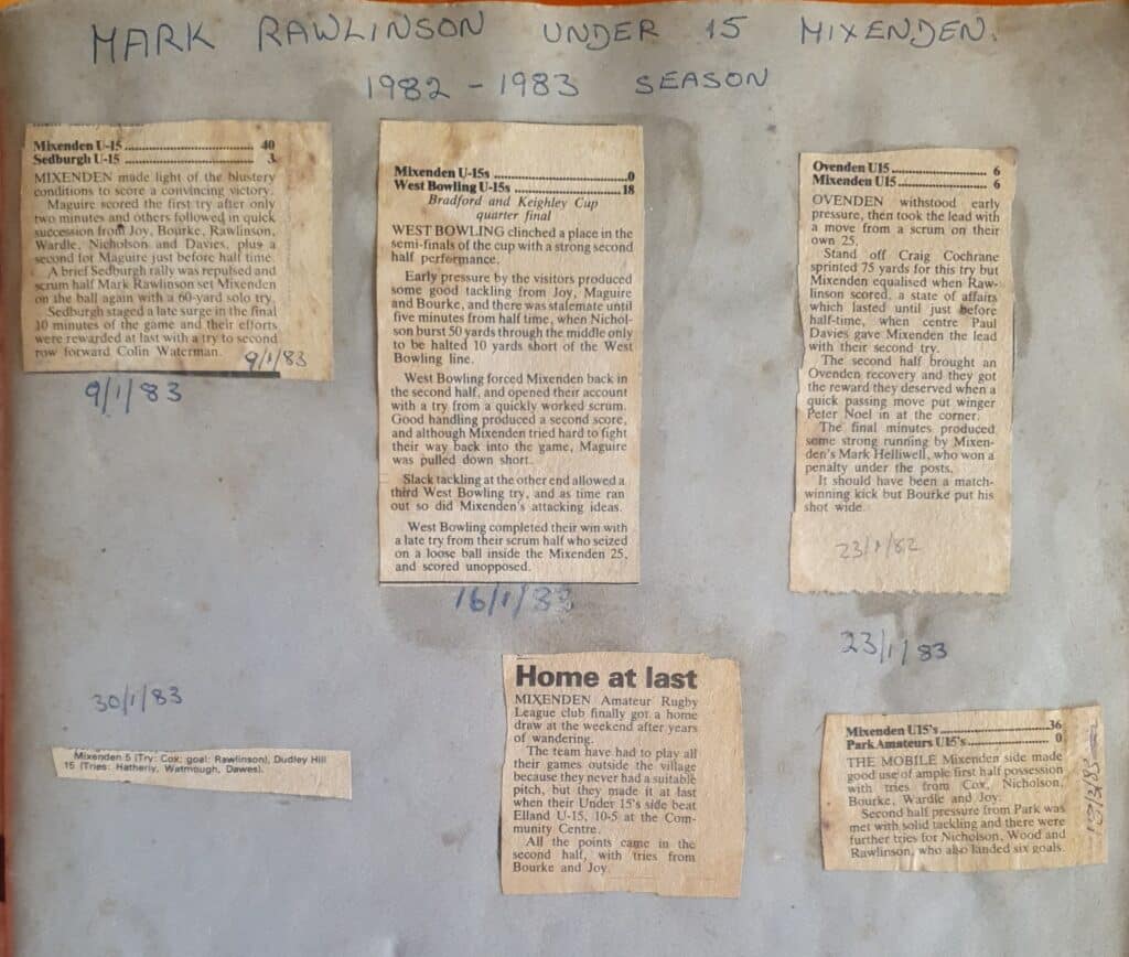 Mixenden U15 Mark Rawlinson match reports 1982-3