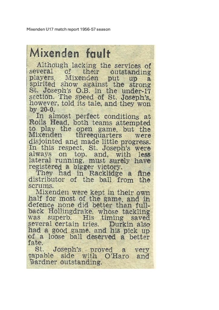 Mixenden U17 match report 1956