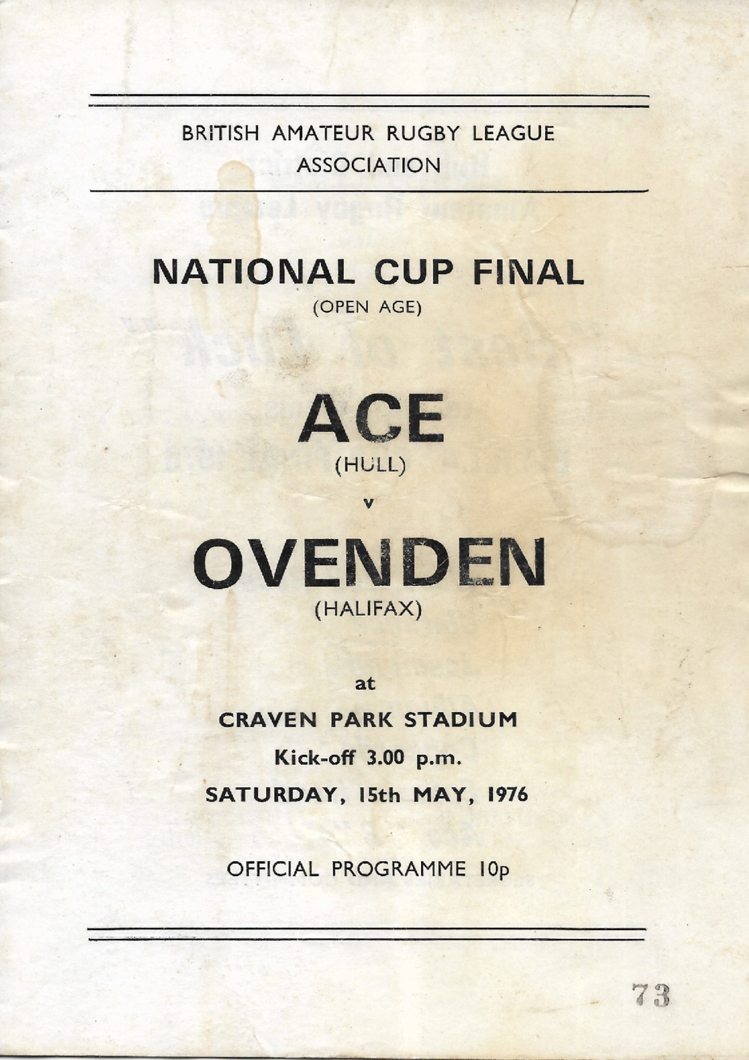 Nat Cup 1976 Ovenden Ace prog teams