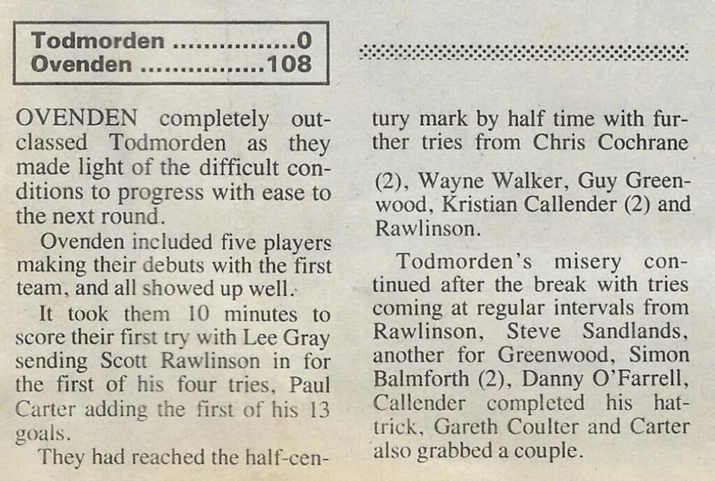 Ovenden 108 Todmorden 0 Cup tie match report Courier