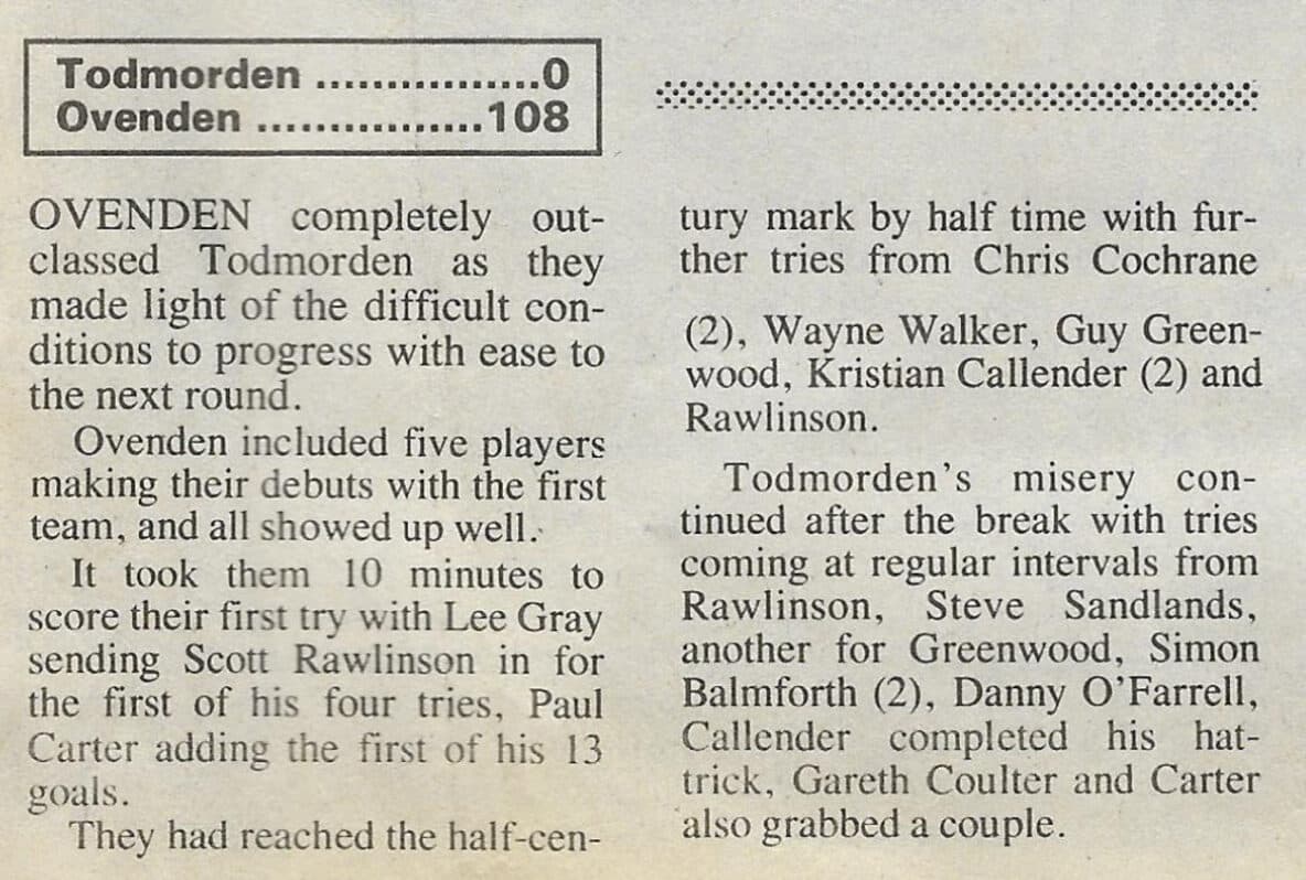 Ovenden 108 Todmorden 0 Cup tie match report Courier