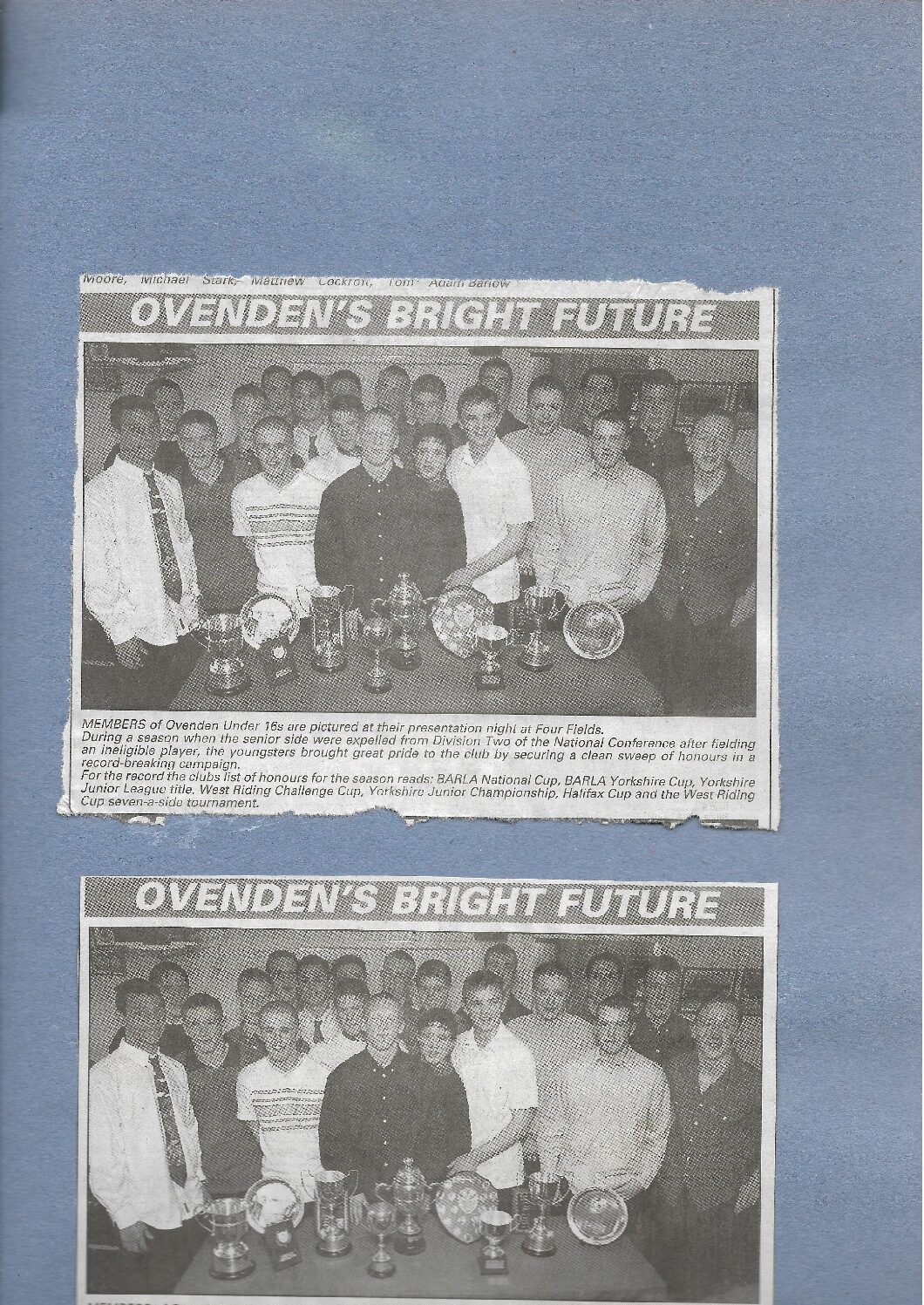 Ovenden 1999 U16 presentation pics from courier