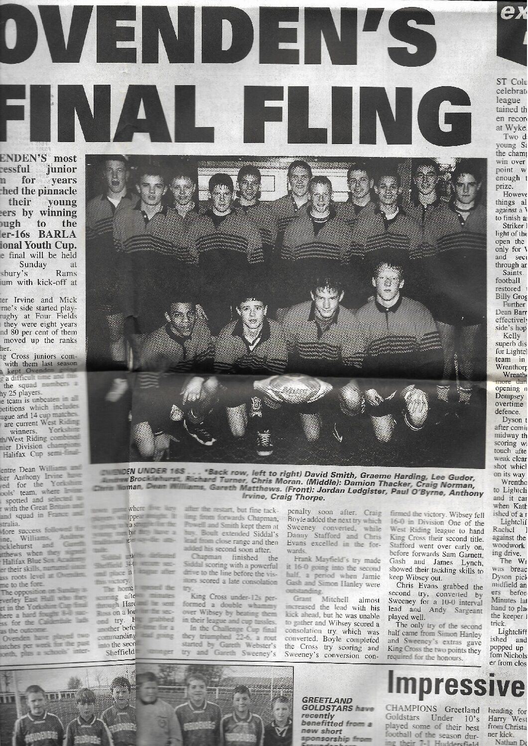 Ovenden 1999 U16 semi report Nattional Youth Cup