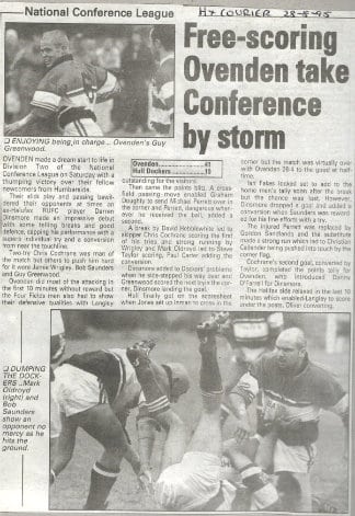 Ovenden Courier report 1995 NCL vitory v Hull Dockers