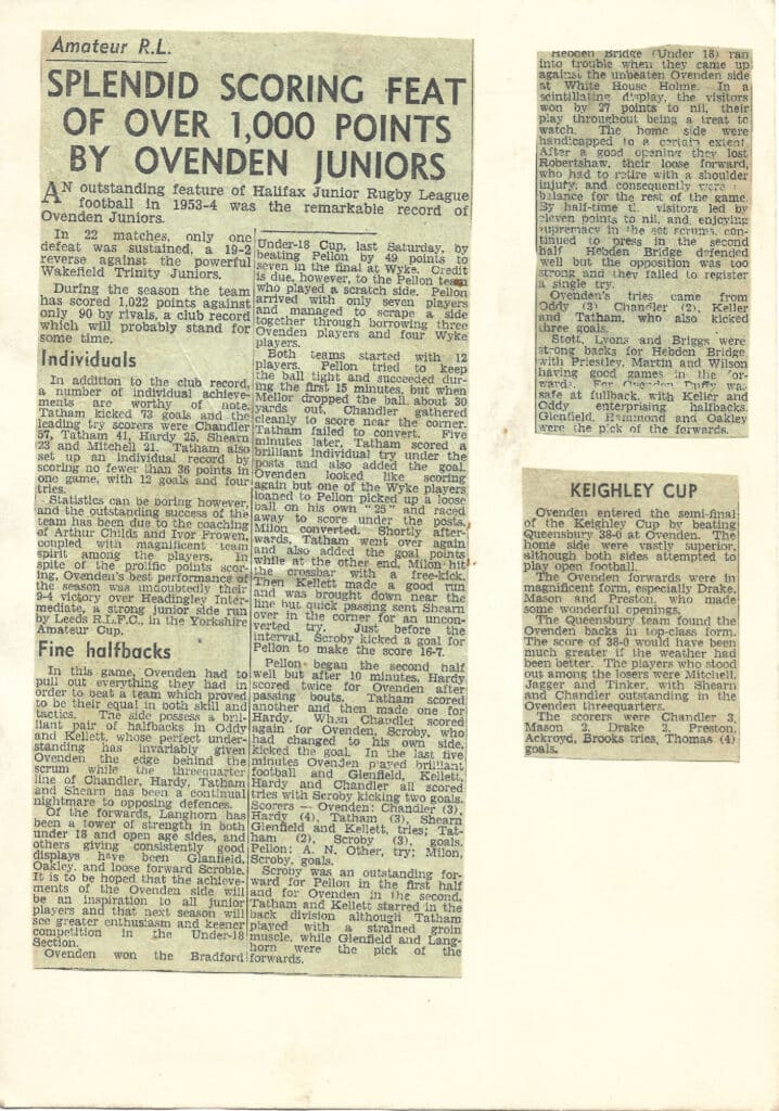 Ovenden Juniors press 1953-4 Pellon Scroby