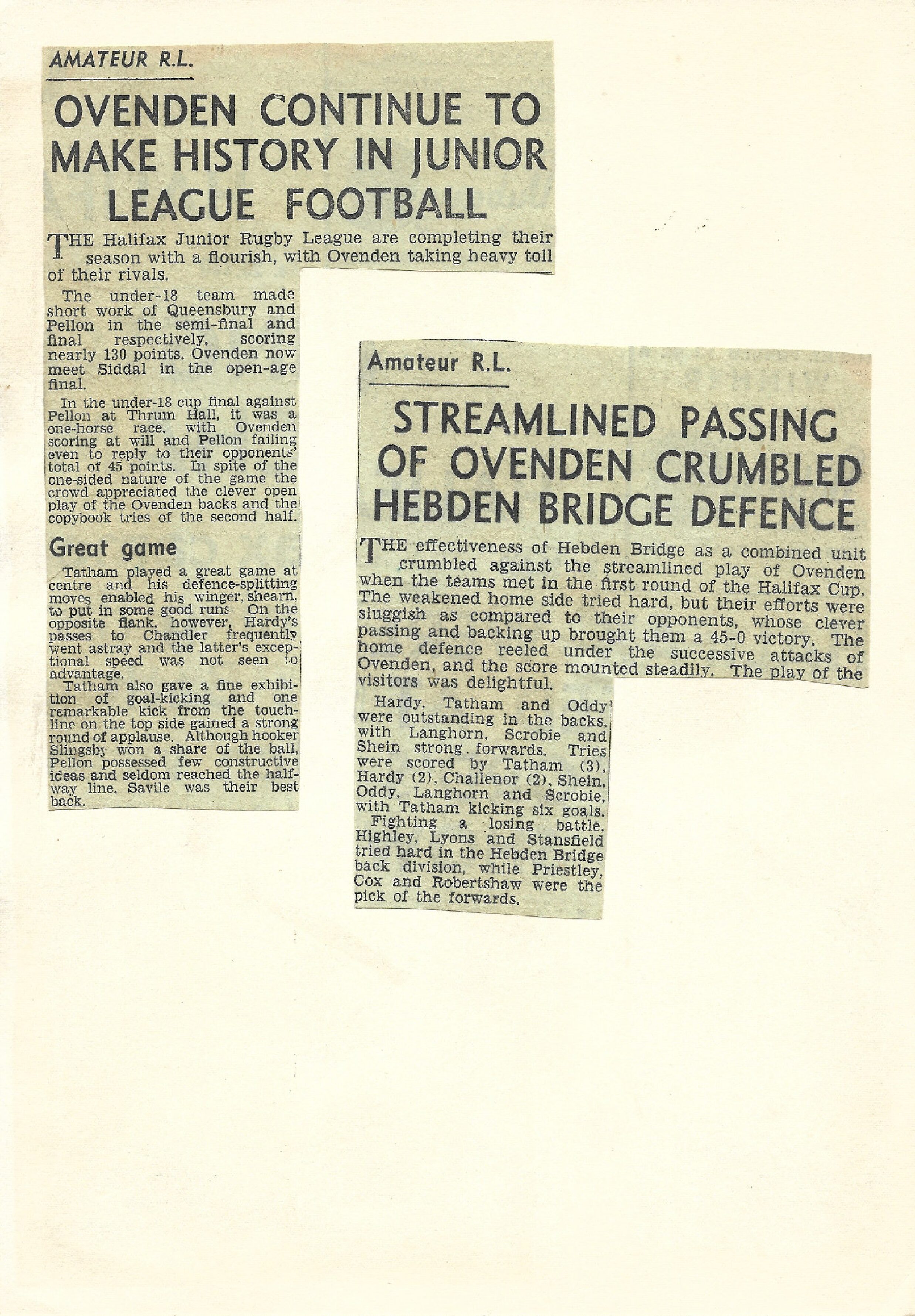 Ovenden Juniors v Pellon U18 Fax Cup Final  Hebden Bridge