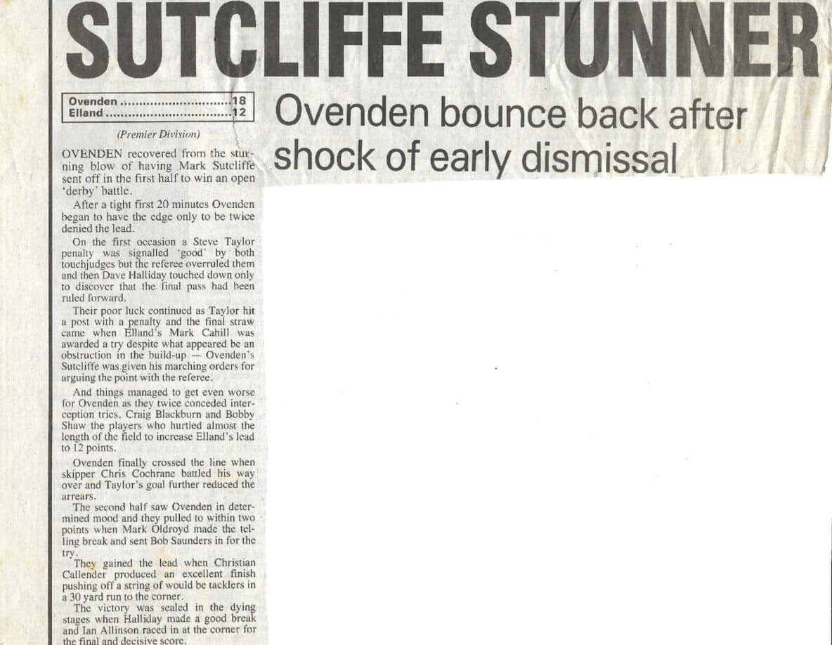 Ovenden Mark Suttcliffe report sent off v Elland