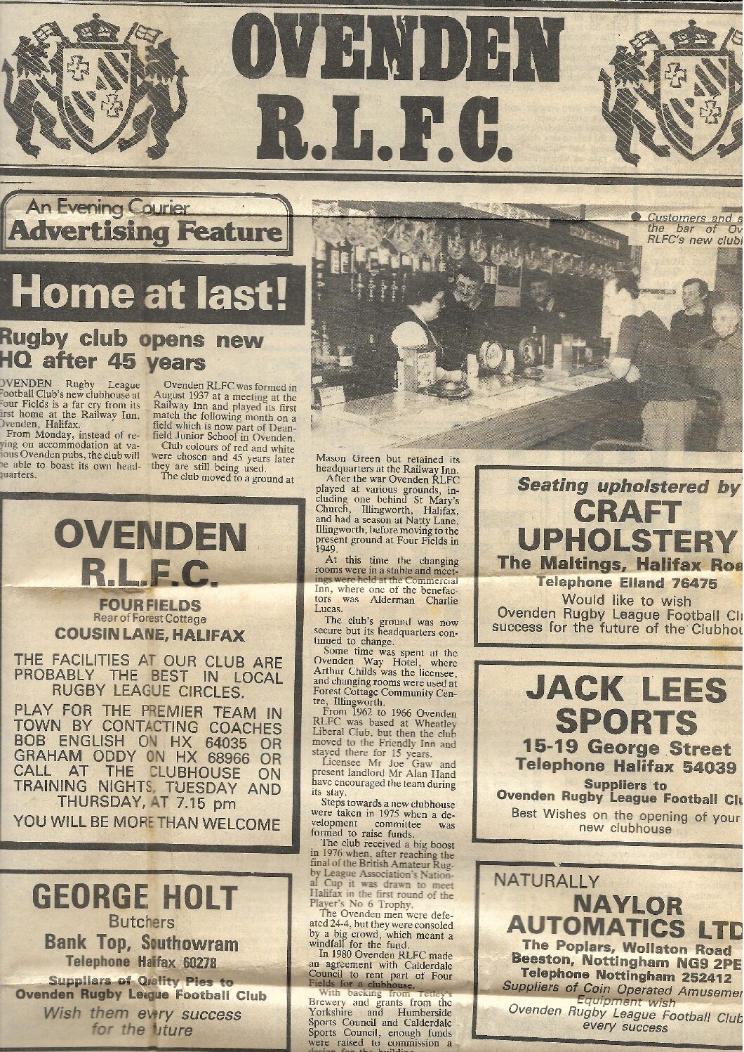 Ovenden Opening of club house press 1982