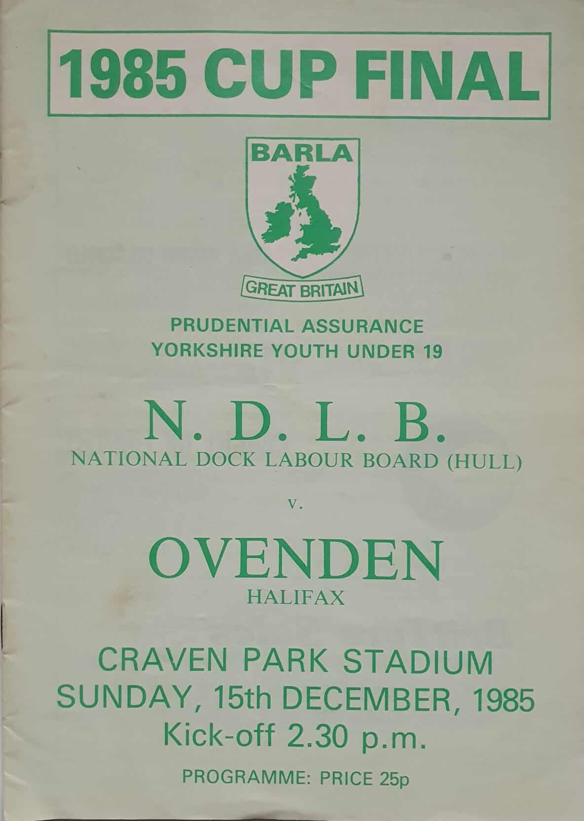 Ovenden U19 Yorks cup final 1985 prog