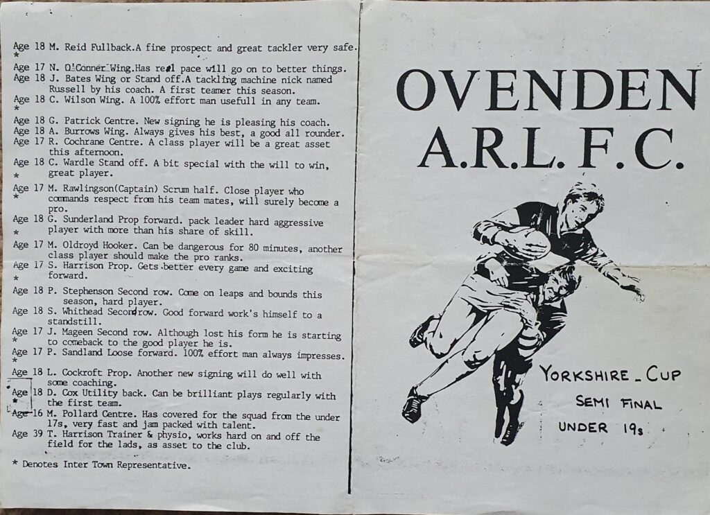 Ovenden U19 Yrks cup semi final prog