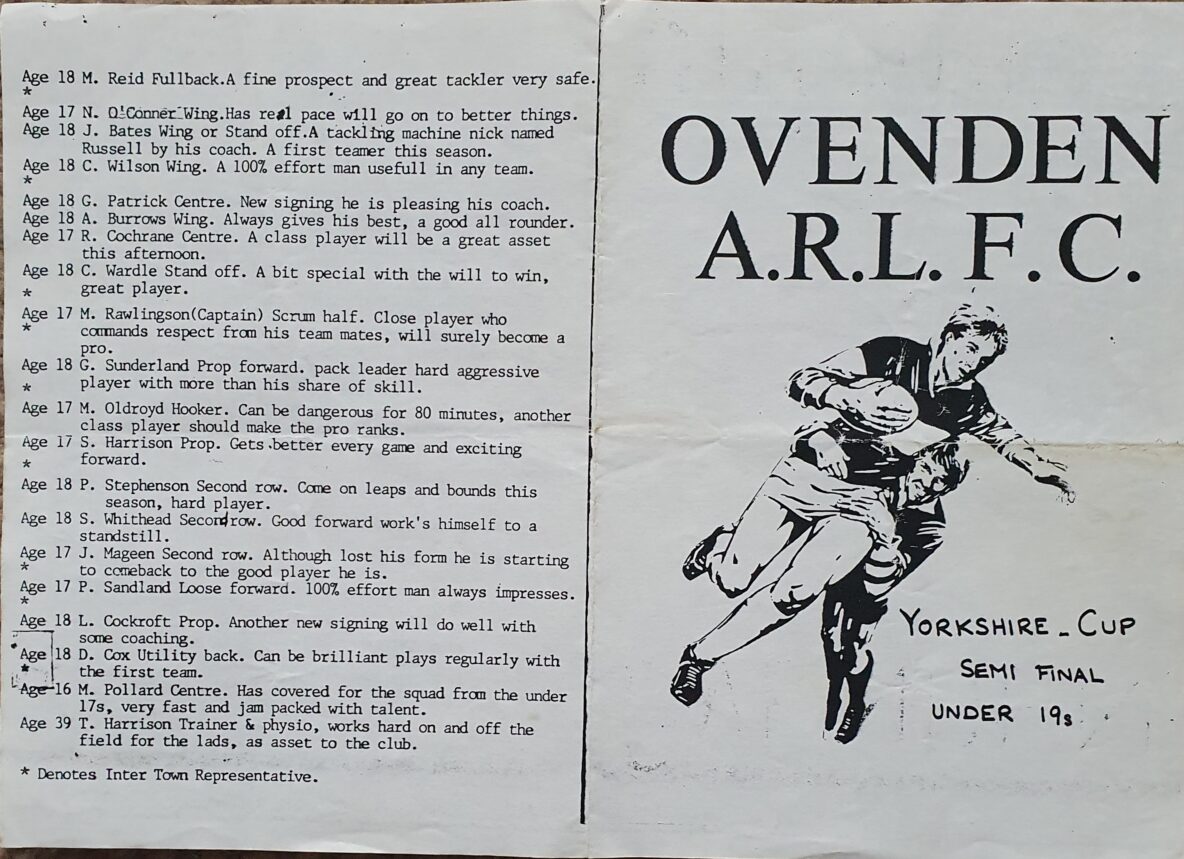 Ovenden U19 Yrks cup semi final prog
