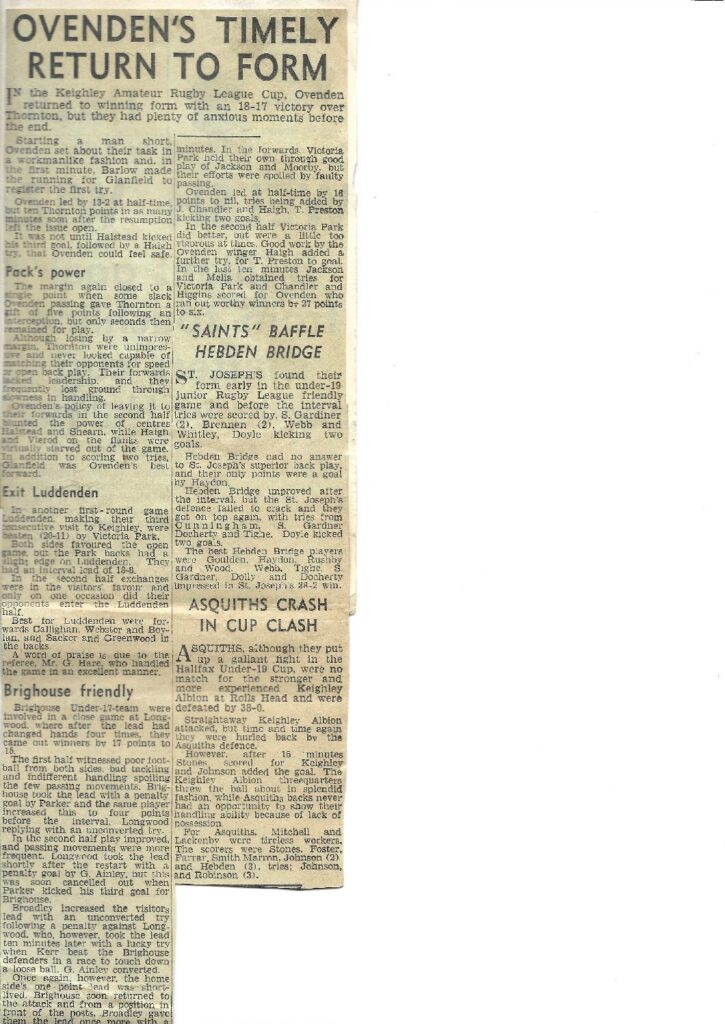 Ovenden paper clips Luddeden Brighouse Hebden Bridge  Asquith U19