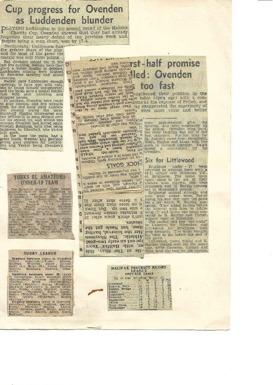 Ovenden press cuttings Luddenden Cup Halifax League table