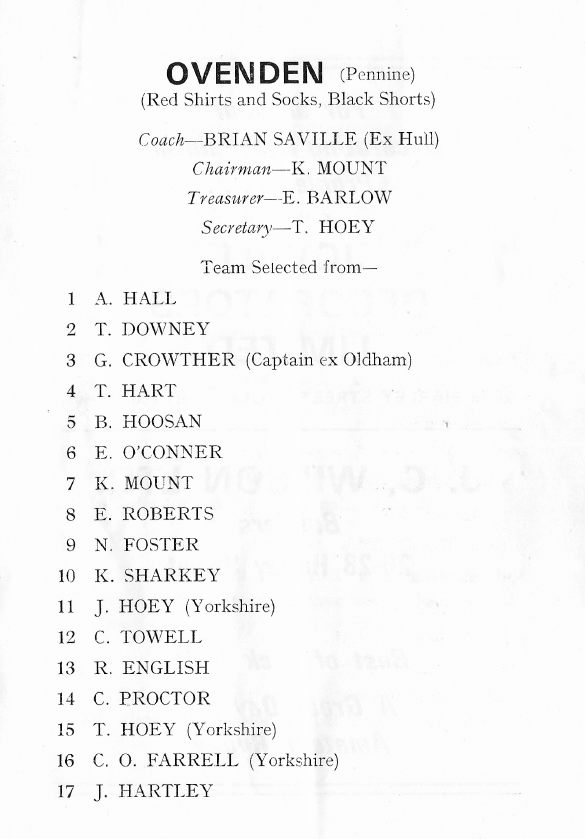 Ovenden v Ace Final Programme 1976 Ovenden team