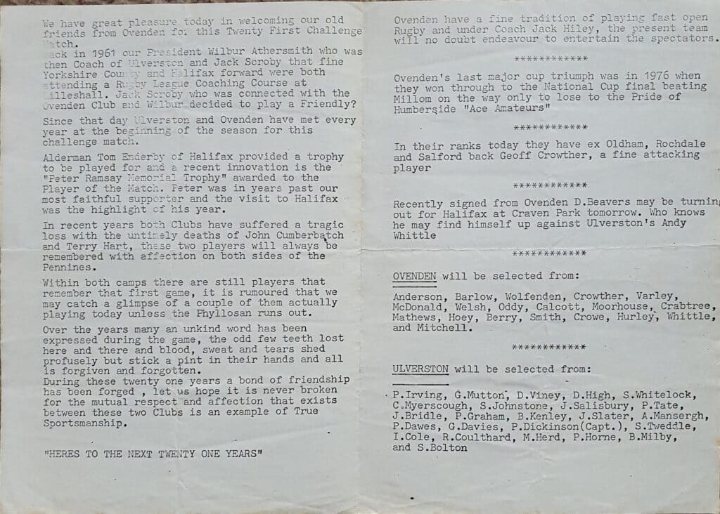 Ovenden v Ulverston 21st anniversary inside text