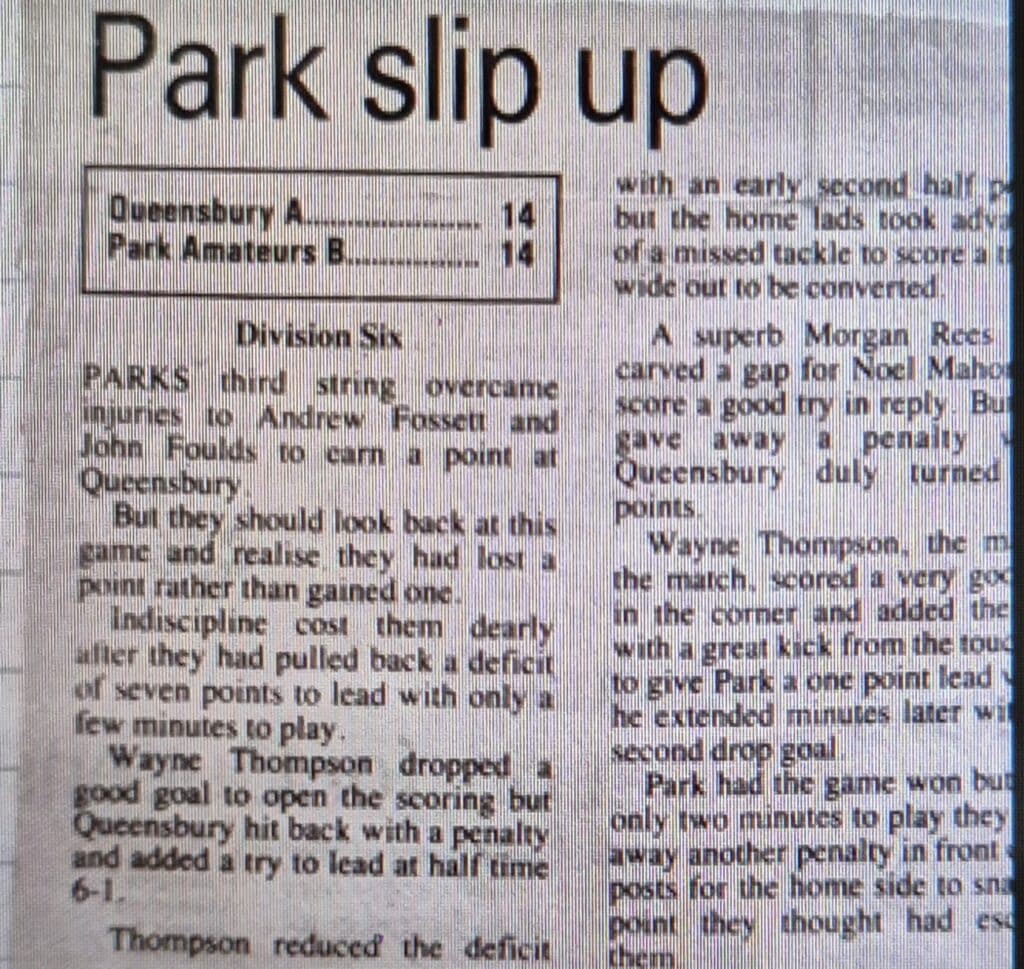 Park Amateurs B match report