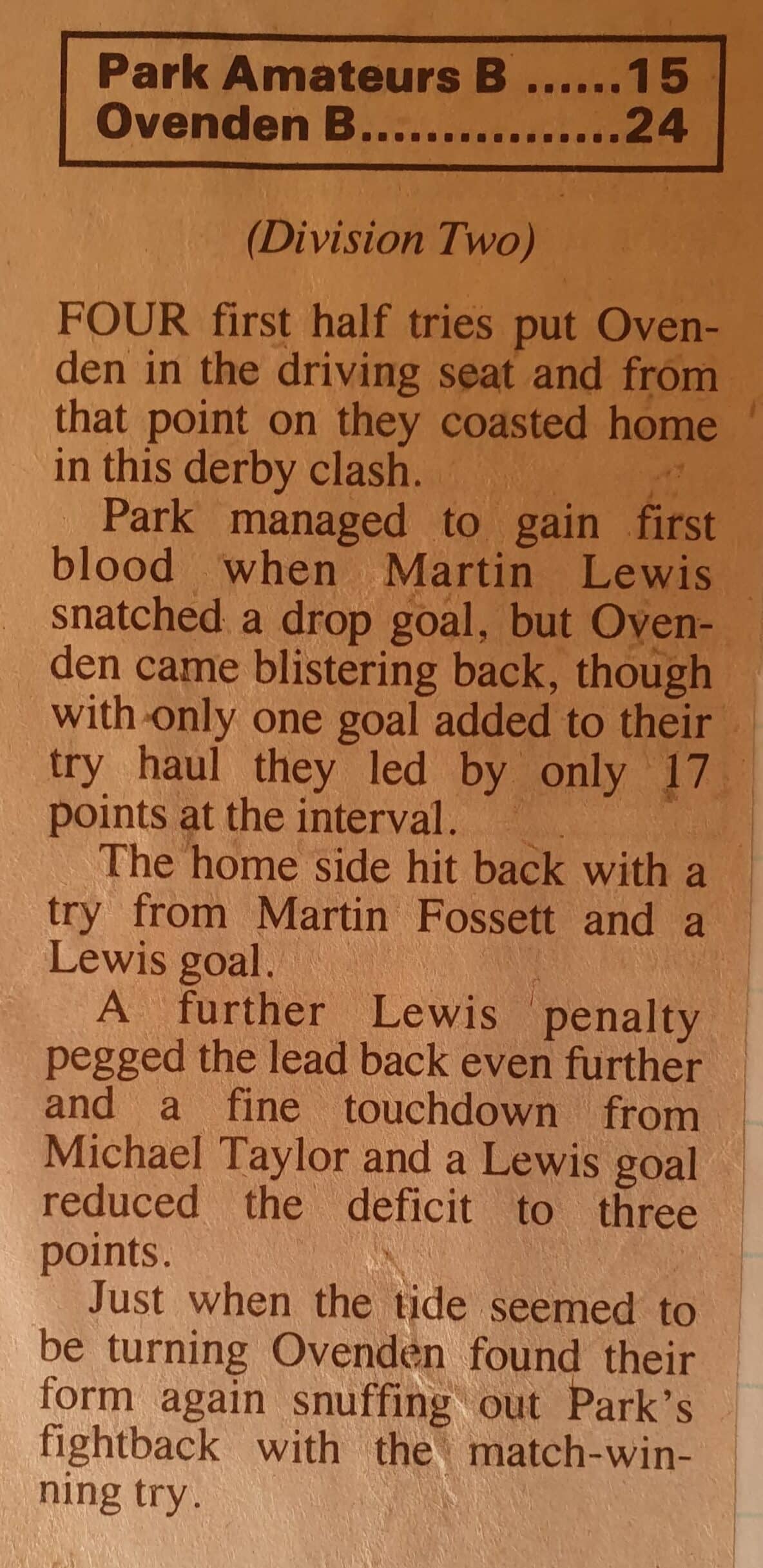 Park B v Ovenden B report