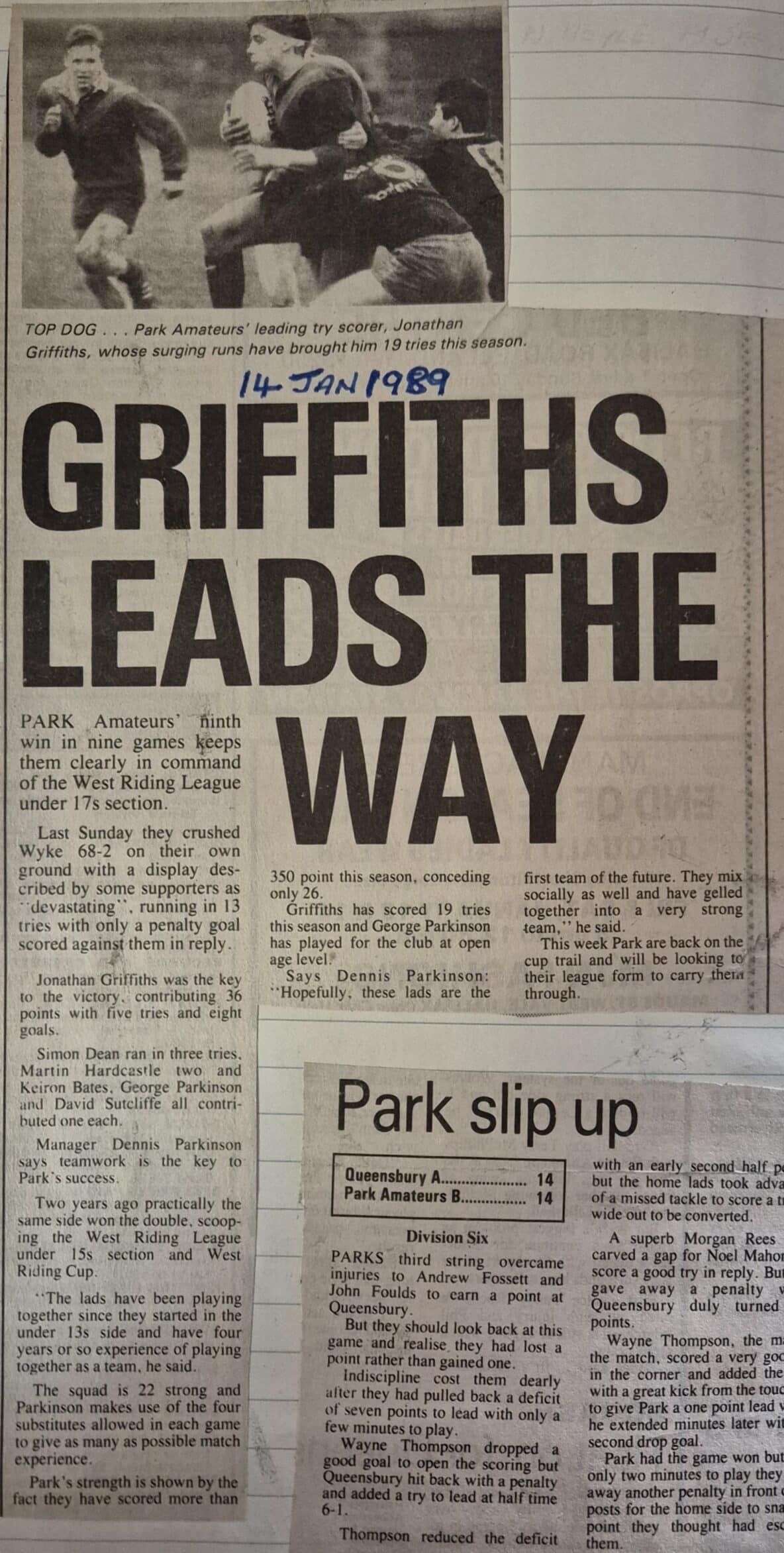 Park U17 report Halifax Courier 1992