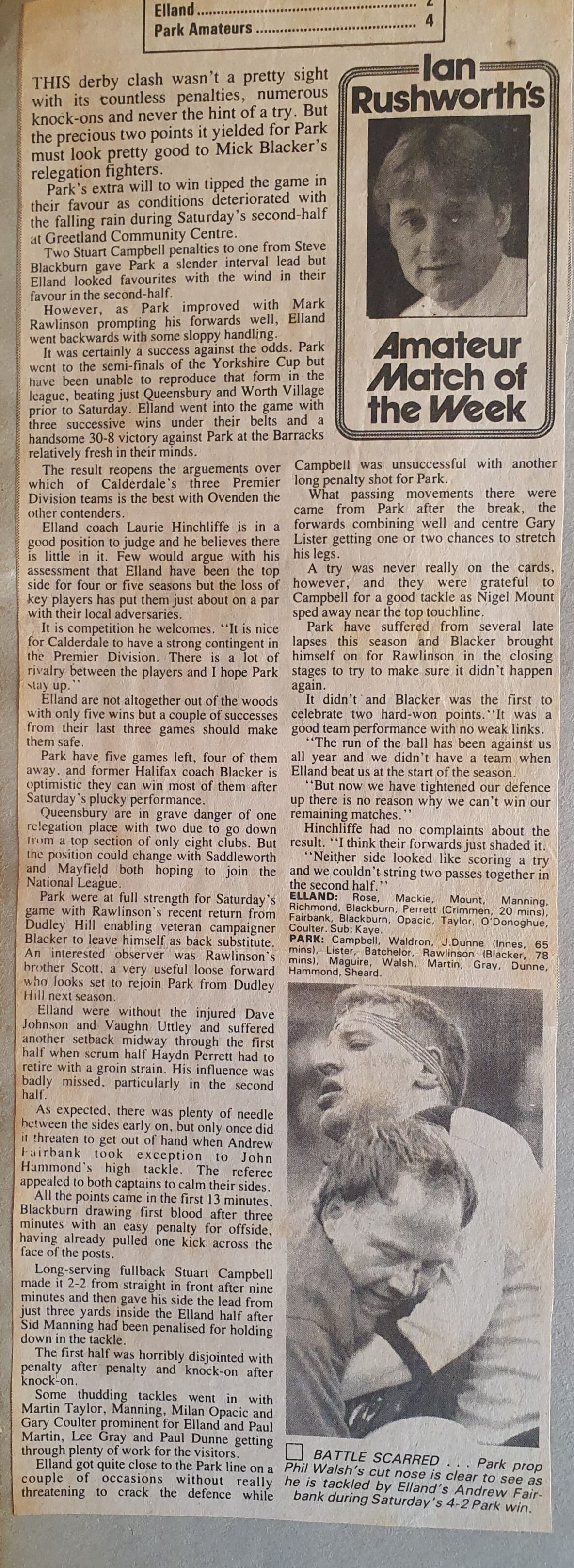 Park v Elland match report courier 1988-9
