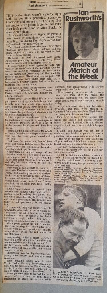Park v Elland match report courier 1988-9