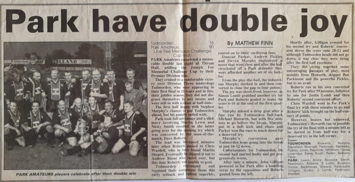 Park v Todmorden Halifac Cup Final report courier 1999