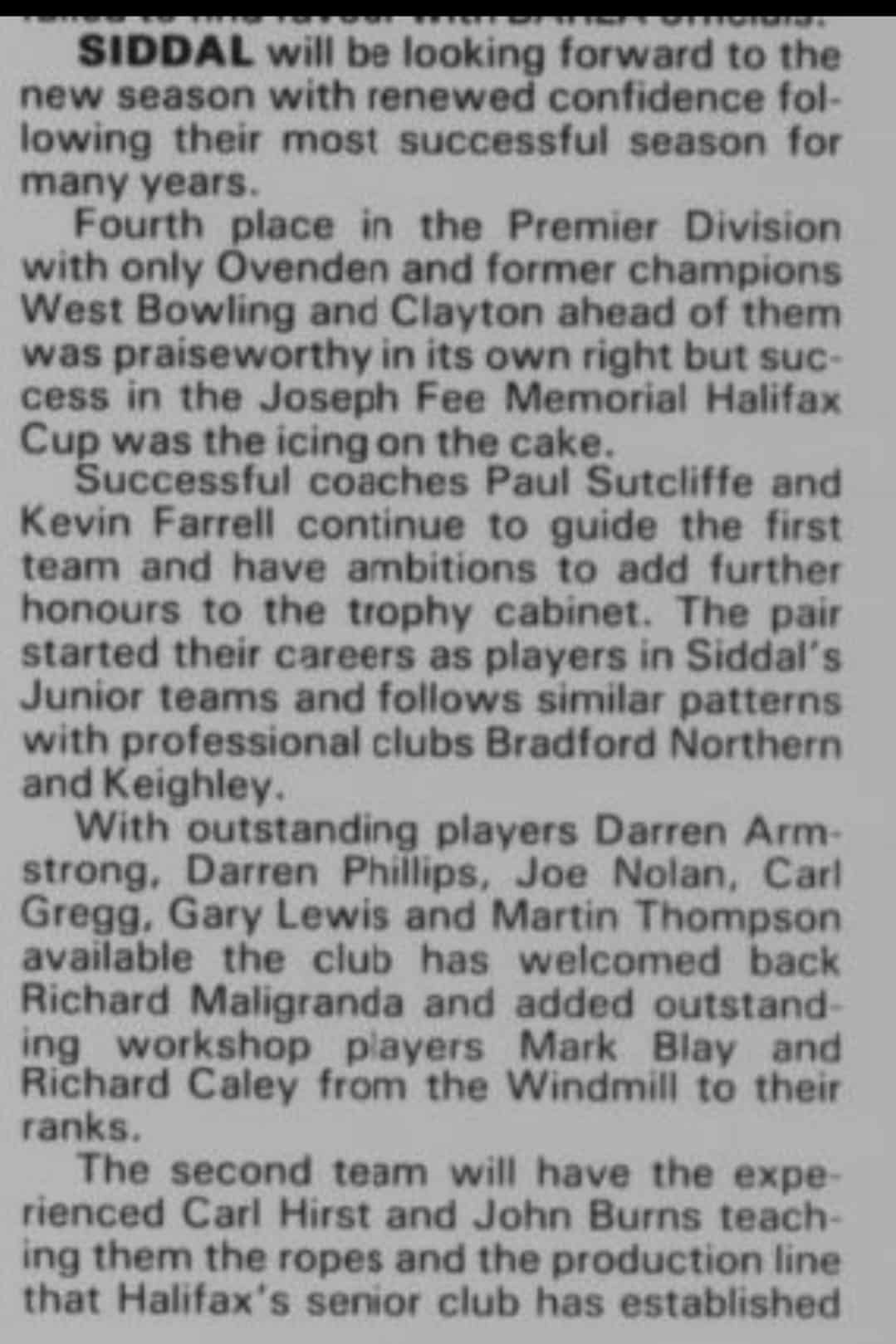 Siddal season preview Courier Aug 1994
