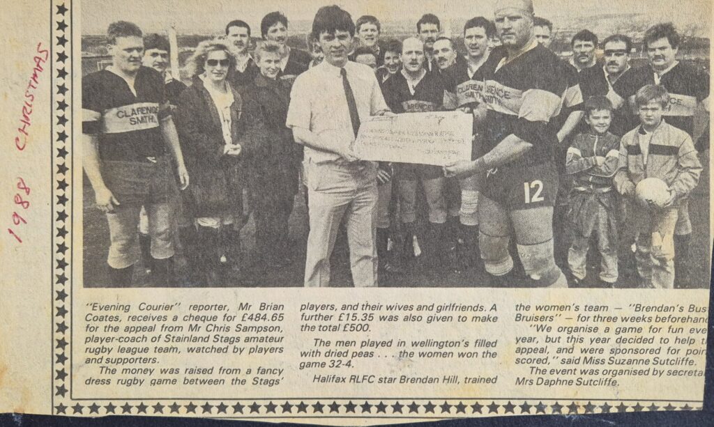 Stainland Stags Courier report charity donation Christmas 1988