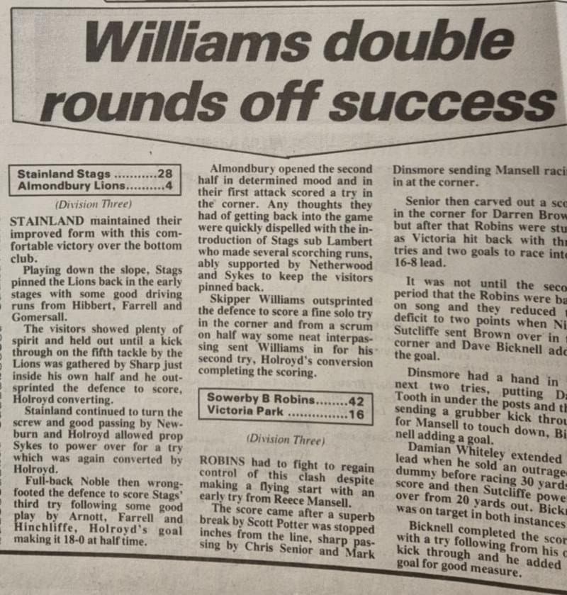 Stainland v Almondbury  report 1995 March Courier