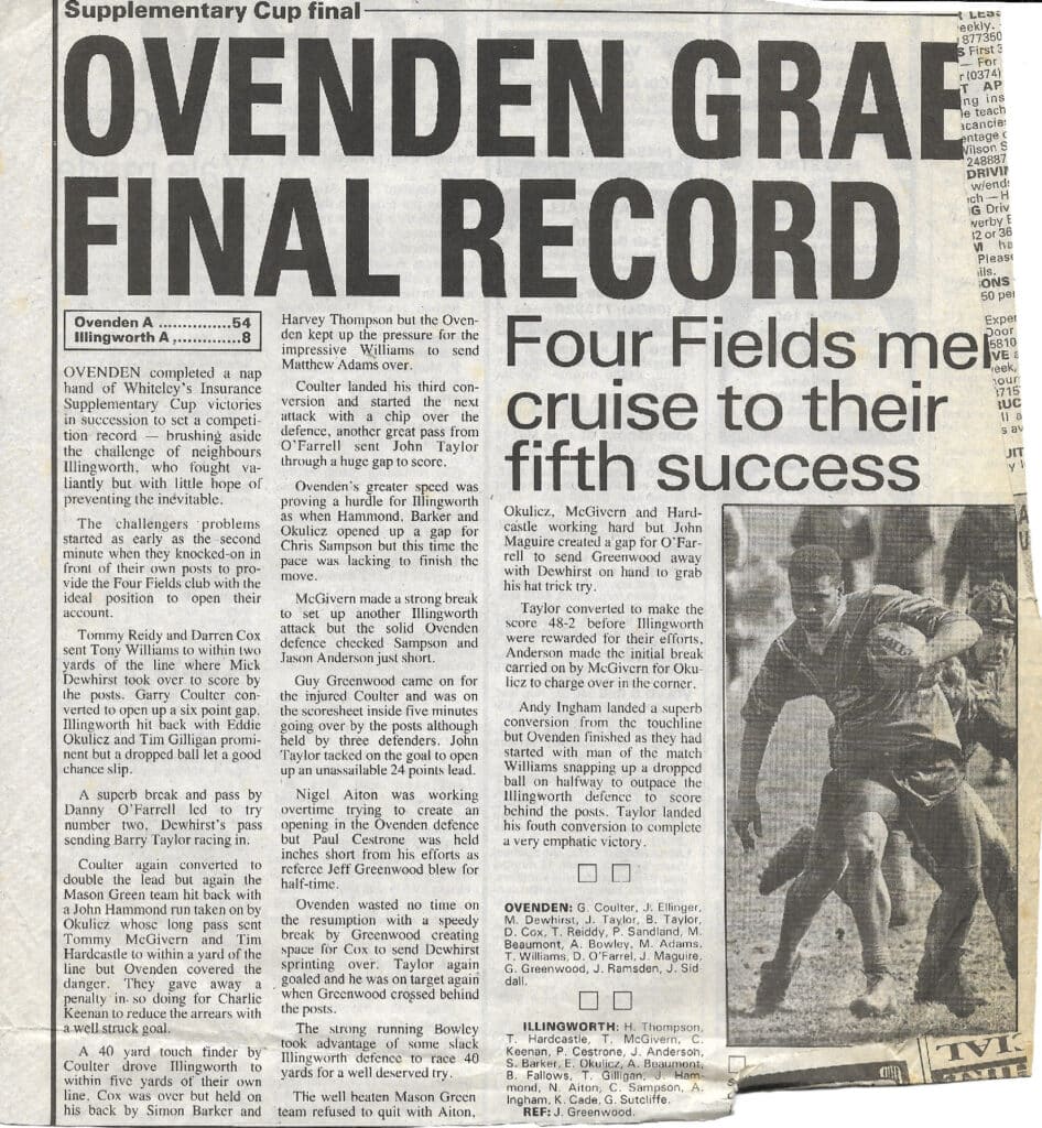 Supp Cup Ovenden A Illingworth A match report 1994