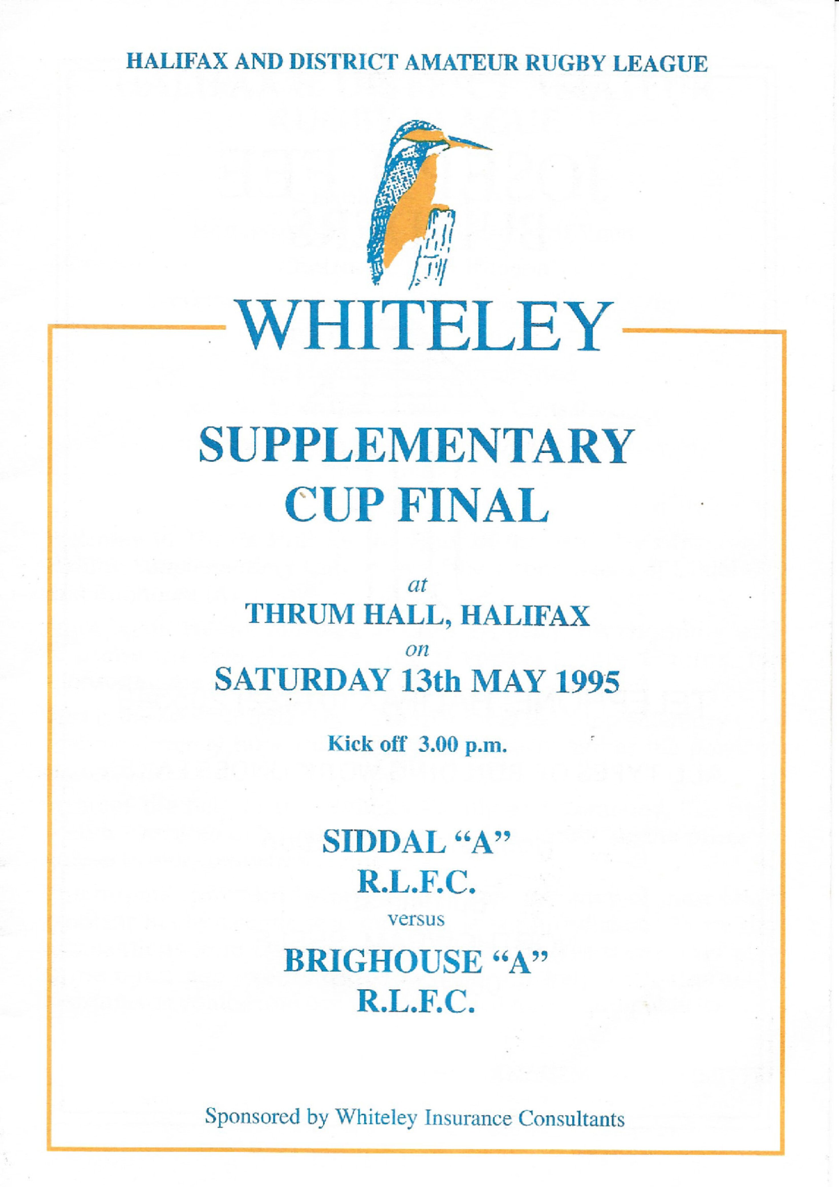 Supplementary Cup Final 1995 Siddal A Brighouse A programme and teams winners table