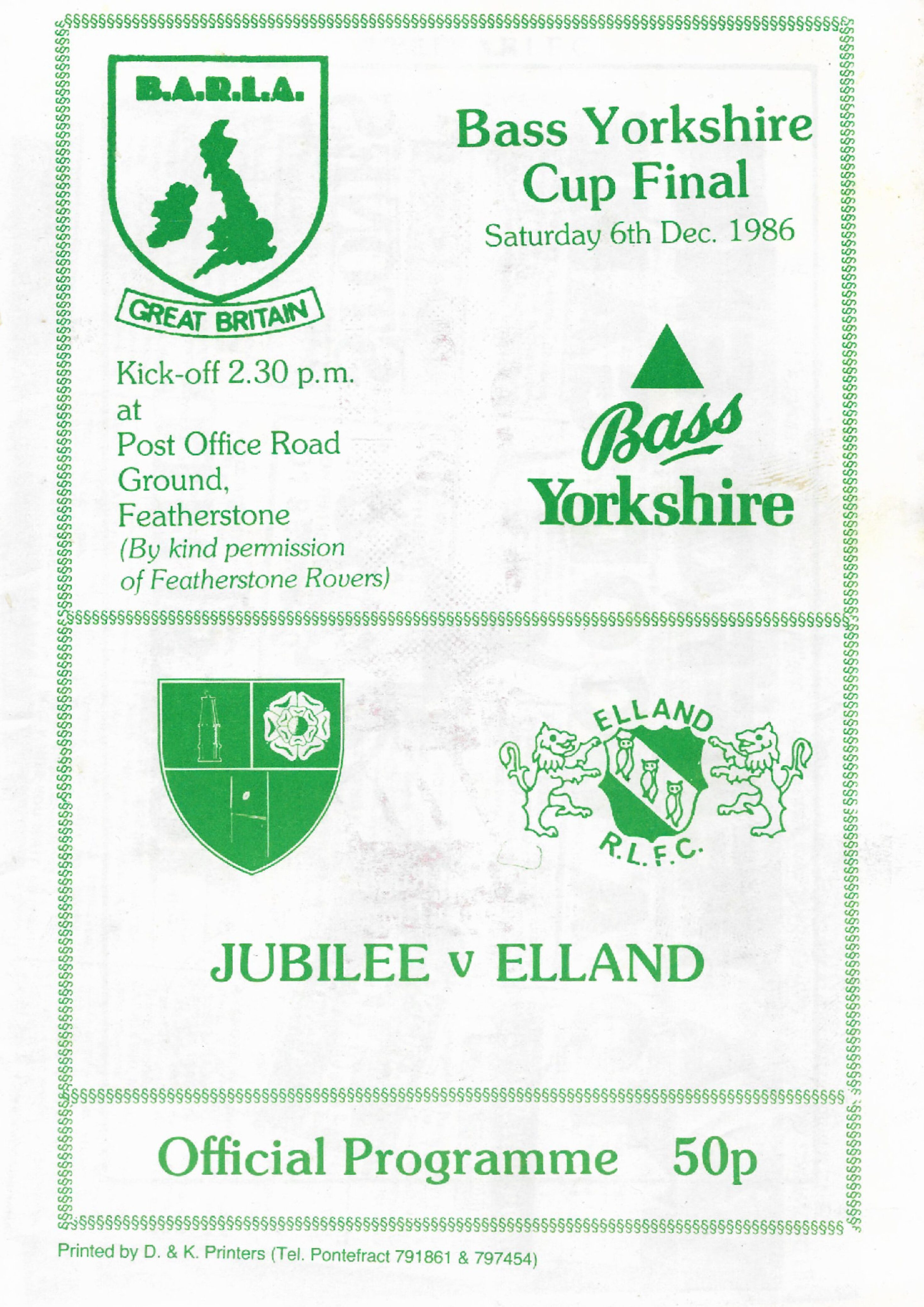 Yorks Cup 1986 Elland Jubilee prog team pic